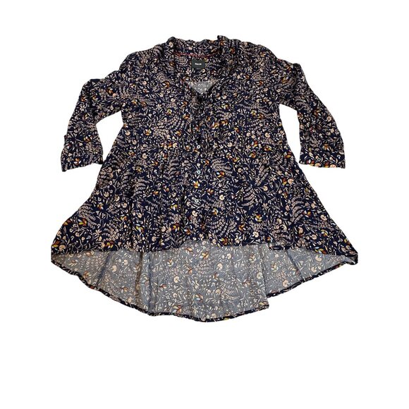Maeve Tops - Maeve Womens Small Floral Hi-Low Tunic Babydoll Top Tie Neck Multicolor Boho